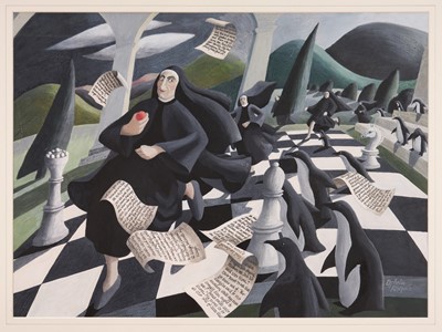Lot 1241 - *Ophelia Redpath (b.1965) gouache - Forbidden Fruit, signed, 55cm x 75cm, in glazed frame