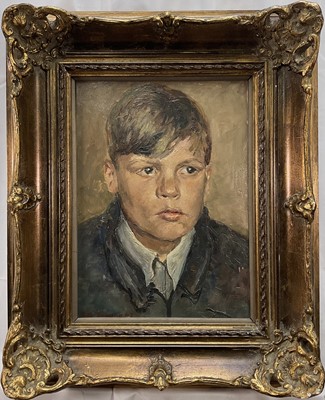 Lot 152 - Continental school, mid-century oil on canvas, Portrait of a boy, signed P. M. Johann and dated 1943, 37cm x 27cm, gilt frame