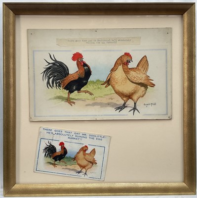 Lot 1233 - *Donald McGill (1875-1972) original signed watercolour illustration, ‘Gay Mr Doolittle’ and postcard