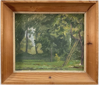 Lot 18 - Hubert Lindsay Wellington (1879-1967) oil on board, The Orchard, gallery label verso, 21cm x 25.5cm, framed