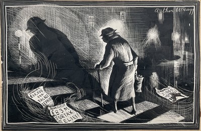 Lot 60 - Arthur Wragg (1903-1976) illustration, signed, 21cm x 33cm, glazed frame