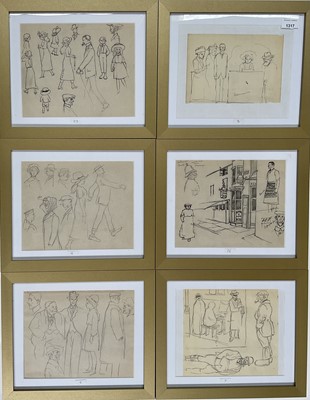 Lot 1070 - Charles Laborde (1886-1941) collection of pencil, pen and ink sketches depicting figures and buildings (23 framed, 3 mounted, 26 in total)
