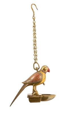 Lot 907 - Colonial Anglo Indian enamelled bronze bird lamp