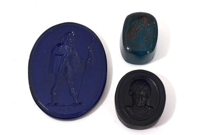 Lot 923 - Three glass intaglios one marked SATAN