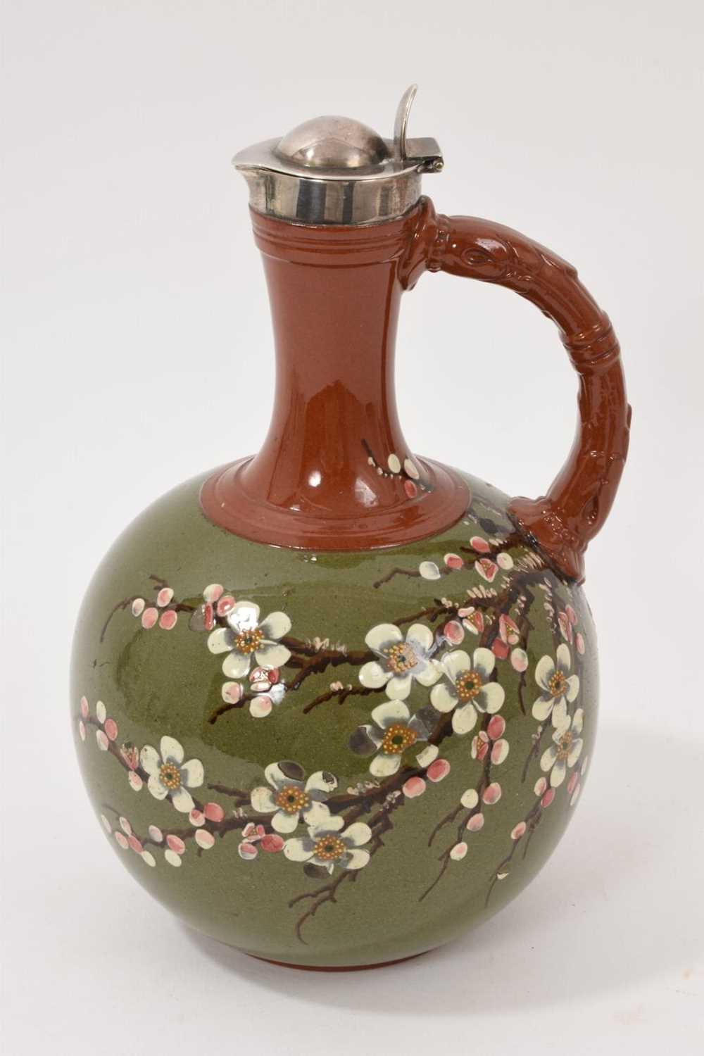 Lot 5074 - Silver mounted pottery claret jug, Sheff 1880