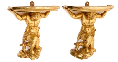Lot 1450 - Good pair of early 19th century giltwood carved wall brackets