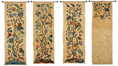 Lot 959 - Rare set of four Arts and and Crafts revival Cambridge Tapestry Company crewel work panels