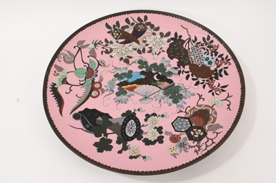 Lot 952 - Large Japanese pink ground cloisonne charger