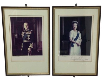 Lot 175 - H.M. Queen Elizabeth II and H.R.H. The Duke of Edinburgh, pair fine signed presentation portrait photographs