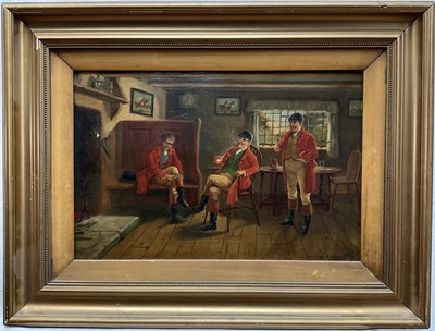 Lot 152 - Alexander Austin 1859-1924, oil on canvas, Ready for the Hunt, signed, in gilt frame. 30 x 45cm.