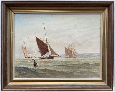 Lot 156 - John Donaldson (born 1945), oil on canvas, fishing smacks and other boats off the coast, signed, in wood and gilt frame. 29 x 39cm.