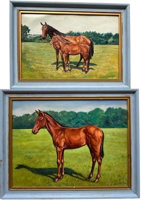 Lot 96 - Gilham, oil on canvas, portraits of a foal and mare and foal, signed. 30.5 x 25.5cm and 23 x 33cm.