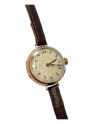 Lot 40 - Vintage 9ct rose gold cased ladies wristwatch, the enamel dial with a starburst design