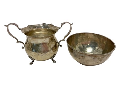 Lot 357 - Engraved twin handled sugar bowl and another sugar bowl