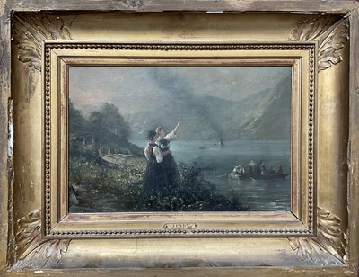 Lot 1104 - Gustave Adolphe Jundt (1830-1884) oil on canvas - 'Waving them Off', signed and inscribed, 27cm x 41cm, in gilt frame