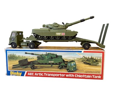 Lot 1723 - Dinky (c1970s) diecast military vehicles including AEC Artic transporter with Chieftain Tank, boxed 616 and AEC Artic Transporter with Helicoper, boxed 618 (2)