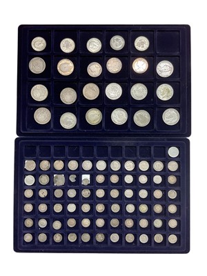 Lot 404 - G.B. - Two aluminium coin cases with trays, containing a quantity of silver, copper & bronze coinage to include silver pre 1920 & pre 1947, copper George III 'Cartwheel' Two Pences 1797...