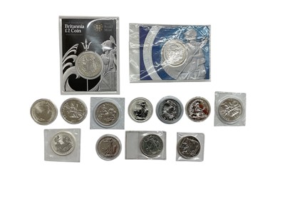 Lot 407 - G.B. - Mixed .999 silver 1oz coins to include Britannias x 14 & two others (16 coins)