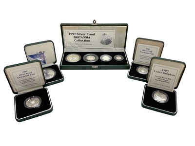 Lot 408 - G.B. - Royal Mint silver proof coinage to include Britannia four coin collection 1997, single coins - Britannia 2001, £2's x 8 (N.B. Includes Piedfort 2004), £1's x 8 (N.B. Includes four coin se...