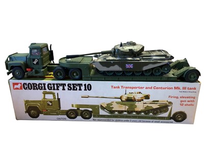 Lot 1720 - Corgi diecast military vehicles including Tank Transporter & Centurion MkII Tank # GS10, M60A1 Medium Tank ~ 902, Saladin Armoured Car ~ 906 and PzKpfw Tiger MkI Tank ~ 900, boxed, plus AMX...