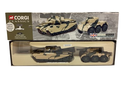 Lot 1734 - Corgi Classics Limited Edition 1:50 scale military fighting vehicles including Diamond T Tank Transporter & M60 A1Medium Tank #55101, Bedford MK High Canvas Back Truck & 25 Pounder Gun #...