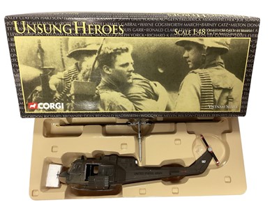 Lot 1725 - Corgi (c2000) Unsung Heroes Vietnam Series 1:48 scale "Huey" UH-1C Iroquois "Hog" Helicopter & AH-1G Huey Cobra Attack Helicopter, plus other 1:43 & 1:50 scale model including Forgotten H...