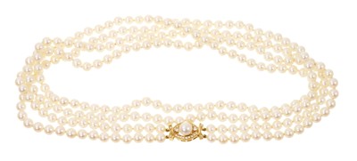 Lot 670 - Cultured pearl two-strand opera length necklace