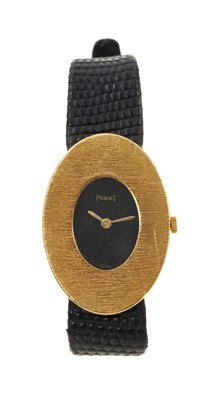 Lot 729 - Ladies' Piaget 18ct gold wristwatch on leather strap