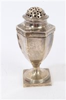 Lot 220 - George III Silverer muffineer of hexagonal...