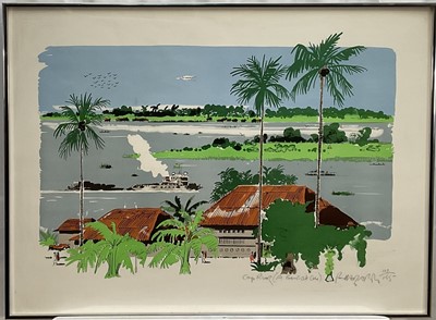 Lot 8 - Paul Hogarth (1917-2001), 'Congo River at Bandaka', limited edition lithograph (103/195), signed in pencil, framed, 44cm x 62cm Nb. Paul Hogarth illustrated the Penguin editions of Graham...