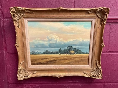 Lot 5271 - Christopher Osbourne oil on board 'Haymaking Scene', signed, in gilt frame