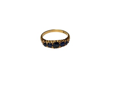 Lot 127 - Antique 18ct gold and sapphire five stone ring in claw setting, size M