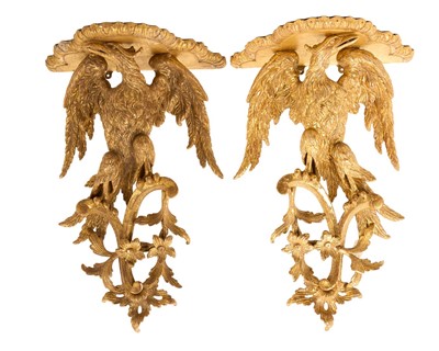 Lot 1433 - Fine pair of carved giltwood Rococo wall brackets
