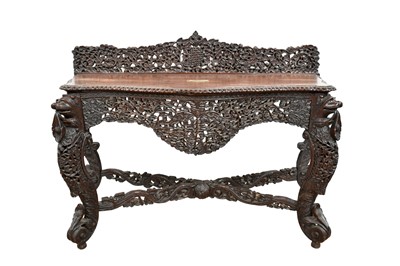 Lot 1392 - Impressive 19th century Burmese carved teak console table with brass presentation plaque for City of London Police