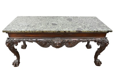 Lot 1393 - Fine quality George I style carved mahogany console table with paw feet and marble top