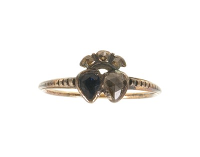 Lot 648 - Georgian sapphire and diamond double heart ring