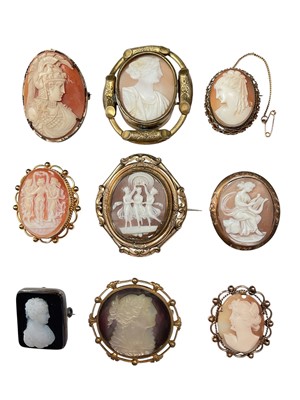 Lot 81 - Nine antique cameo brooches