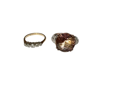 Lot 83 - Diamond five stone ring in platinum setting on 9ct gold shank and a 9ct gold morganite and diamond cocktail ring (2)