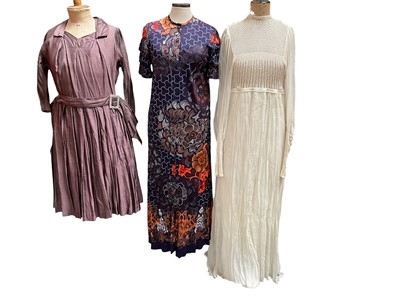 Lot 2526 - A group of vintage clothing including 1970s maxi with knitted bodice by Hilary Floyd, abstract