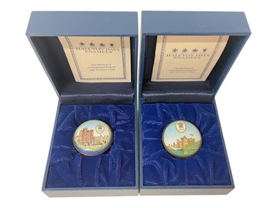 Lot 67 - H.R.H. Prince Charles, Prince of Wales, two Royal presentation Halcyon Days enamel boxes decorated with Royal Palaces