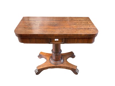 Lot 5305 - Mid 19th century rosewood foldover top card table standing on central column above platform base
