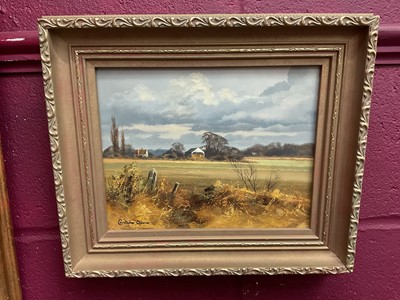 Lot 5261 - Christopher Osbourne oil on board 'March Wayside', signed, in gilt frame. Board measures 20cm x 25cm