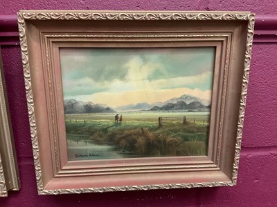 Lot 5262 - Christopher Osbourne oil on board 'Marshland Walk', signed, in gilt frame. Board measures 20cm x 25cm