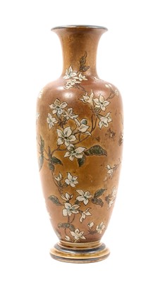 Lot 276 - Victorian Martin Brothers stoneware vase decorated with flowers.