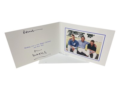 Lot 76 - H.R.H. Prince Charles, Prince of Wales (now H.M. King Charles III) hand signed and inscribed 1999 Christmas card with gilt embossed Royal cypher to cover, colour photograph of the Prince with Pr...