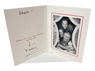 Lot 80 - H.R.H. Prince Charles, Prince of Wales (now H.M. King Charles III) hand signed and inscribed 2003 Christmas card with gilt embossed Royal cypher to cover, photograph of the Prince with Princes W...