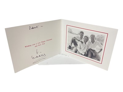 Lot 81 - H.R.H. Prince Charles, Prince of Wales (now H.M. King Charles III) hand signed and inscribed 2004 Christmas card with gilt embossed Royal cypher to cover, photograph of the Prince with Princes W...