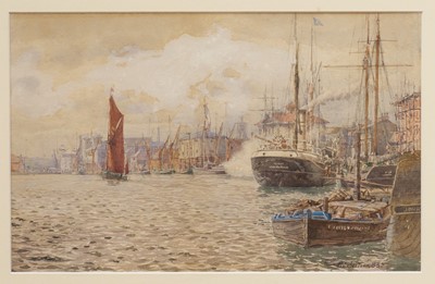 Lot 1249 - Henry Robertson (1848-1930) watercolour - Ipswich Docks, signed and dated '83, 22.5cm x 35.5cm, in glazed gilt frame