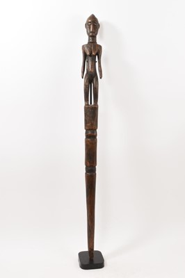 Lot 976 - African Dogan carved wooden tribal staff mounted