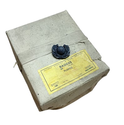 Lot 728 - Collection of 100 'new old stock' Second World War Wartime Economy Royal Marines cap badges manufactured by Alfred Stanley & Sons, Walsall, in original box.